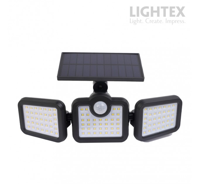 Соларен LED прожектор черен AVARO със сензор 5W 4000K 420lm IP44 батерия 2*1200mAh Lightex