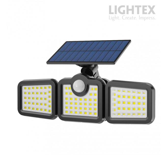 Соларен LED прожектор черен AVARO със сензор 5W 4000K 420lm IP44 батерия 2*1200mAh Lightex