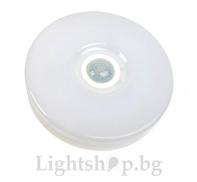 LED плафон STORY 9W 4000K 850lm Ø180x40mm опал IP44 със сензор за осветеност и сензор за движение Lightex