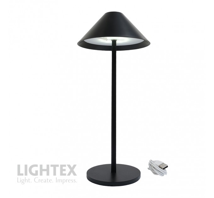 LED настолна лампа KIWI DC 5V 3W CCT 200lm Touch+USB Type C димируема 2000mah Li-ion IP54 черна Lightex