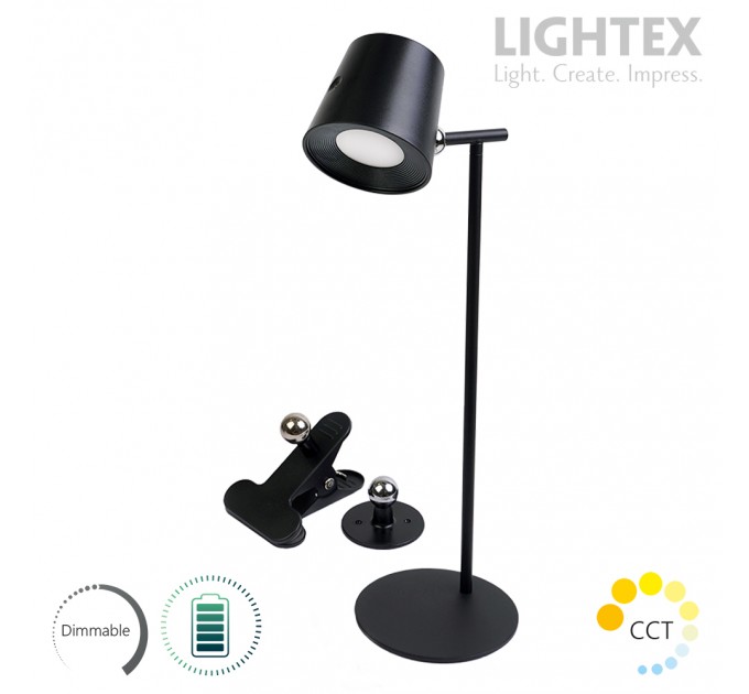 LED настолна лампа 3в1 MAZE DC 5V 2W CCT 180lm димируема USB type C  2000mah IP20 черна Lightex