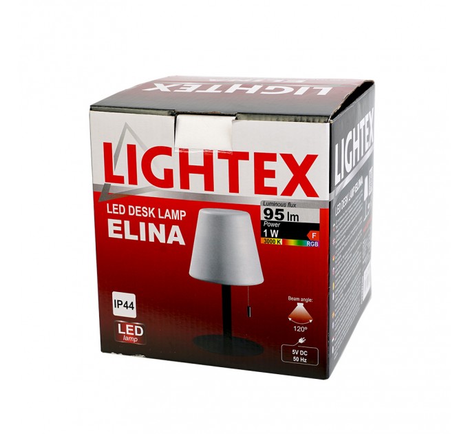 LED настолна лампа ELINA 1W 3000K + RGB, IP 44, USB, димируема, батерия 3.7V 2400mAh Lightex