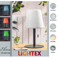 LED настолна лампа ELINA 1W 3000K + RGB, IP 44, USB, димируема, батерия 3.7V 2400mAh Lightex LED настолна лампа ELINA 1W 3000K + RGB, IP 44, USB, димируема, батерия 3.7V 2400mAh Lightex