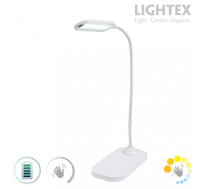 LED настолна лампа SIGMA DC 5V 3W 3000K-6500K 200lm 1200mah Li-ion управление с жест IP20 бяла Lightex