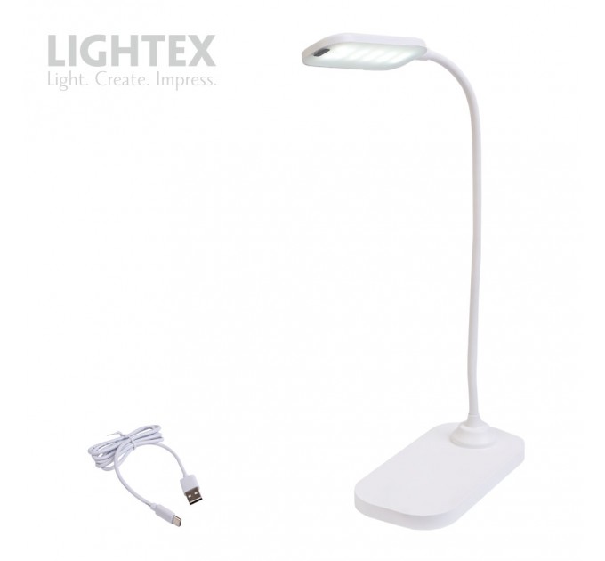 LED настолна лампа SIGMA DC 5V 3W 3000K-6500K 200lm 1200mah Li-ion управление с жест IP20 бяла Lightex