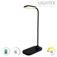 LED настолна лампа SIGMA DC 5V 3W 3000K-6500K 200lm 1200mah Li-ion управление с жест IP20 черна Lightex