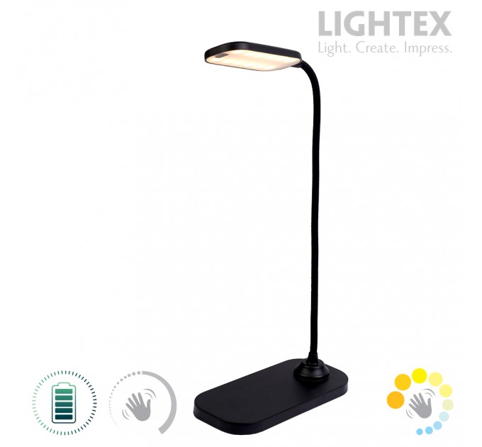LED настолна лампа SIGMA DC 5V 3W 3000K-6500K 200lm 1200mah Li-ion управление с жест IP20 черна Lightex