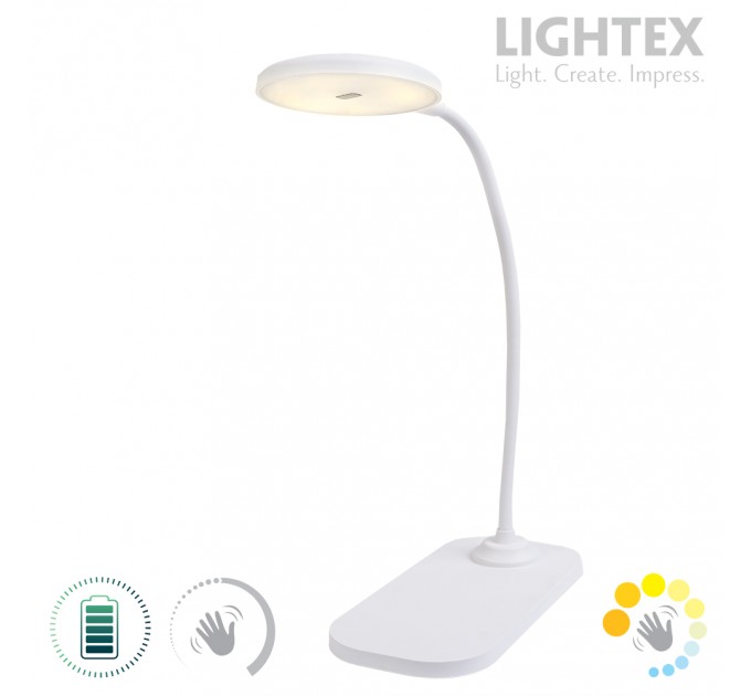 LED настолна лампа SIGMA R DC5V 3W 3000K-6500K 200lm 1200mah Li-ion управление с жест IP20 бяла Lightex