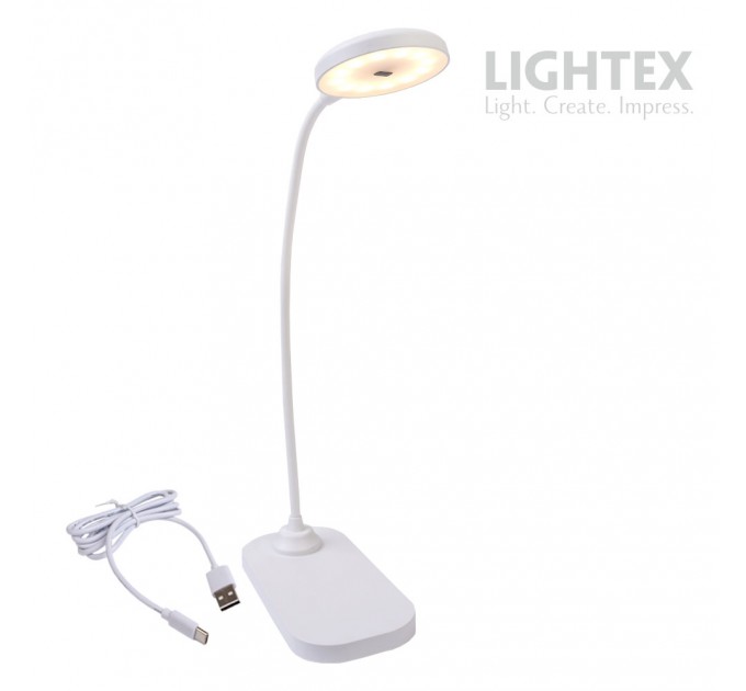 LED настолна лампа SIGMA R DC5V 3W 3000K-6500K 200lm 1200mah Li-ion управление с жест IP20 бяла Lightex