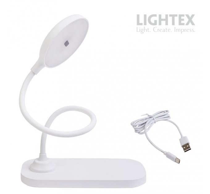 LED настолна лампа SIGMA R DC5V 3W 3000K-6500K 200lm 1200mah Li-ion управление с жест IP20 бяла Lightex