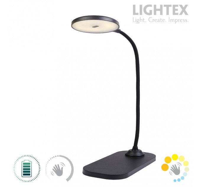 LED настолна лампа SIGMA R DC5V 3W 3000K-6500K 200lm 1200mah Li-ion управление с жест IP20 черна Lightex