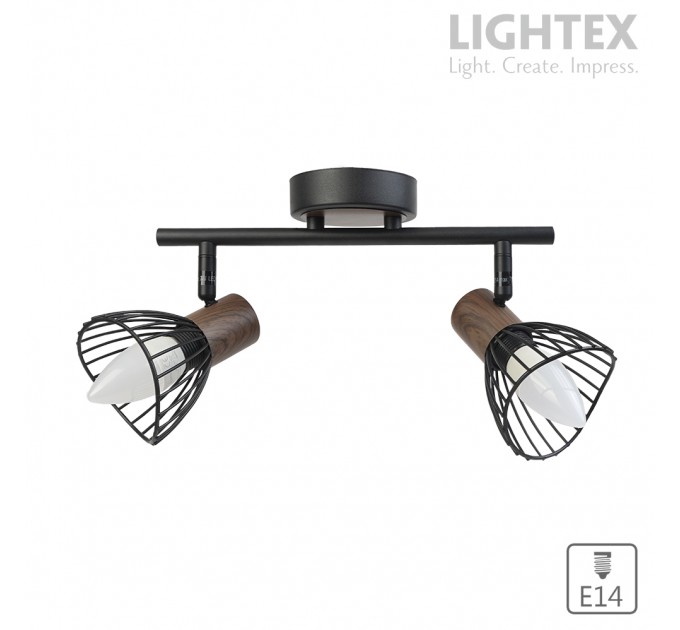 Спот DALIA 2xE14 черно + тъмно дърво 390x90x150mm Lightex