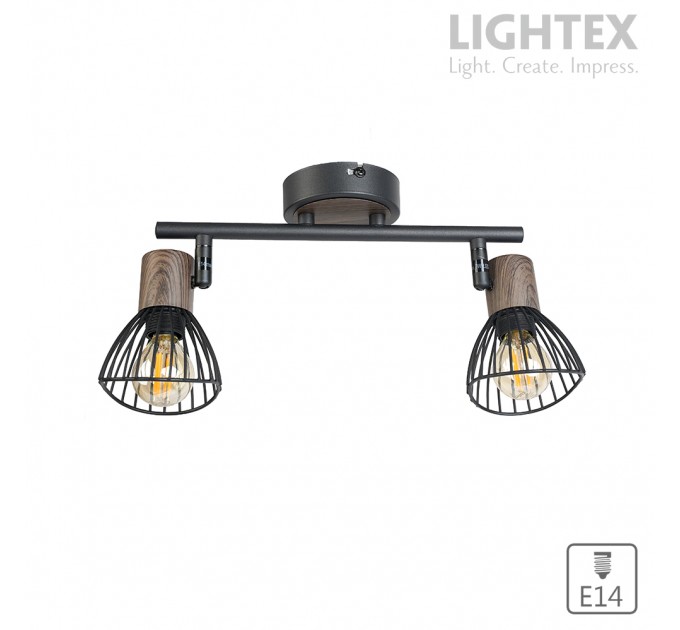 Спот DALIA 2xE14 черно + тъмно дърво 390x90x150mm Lightex