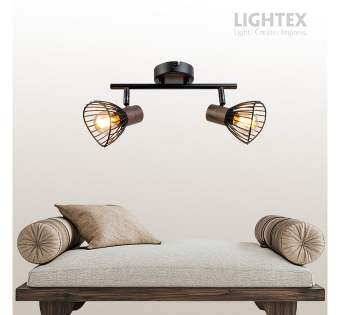 Спот DALIA 2xE14 черно + тъмно дърво 390x90x150mm Lightex