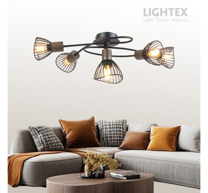 Спот DALIA  5xE14 черно + тъмно дърво 670x240x175mm Lightex