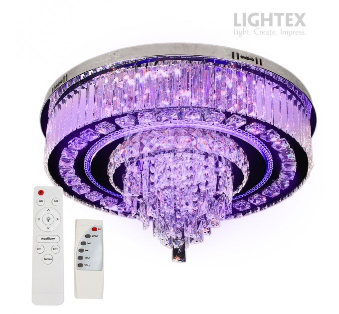 LED полилей DAMASK 4xE14+50W LED 3000K-4500K-6500K 4500lm 220V с Bluetooth,USB порт и дистанционно управление хром Ø500 Lightex