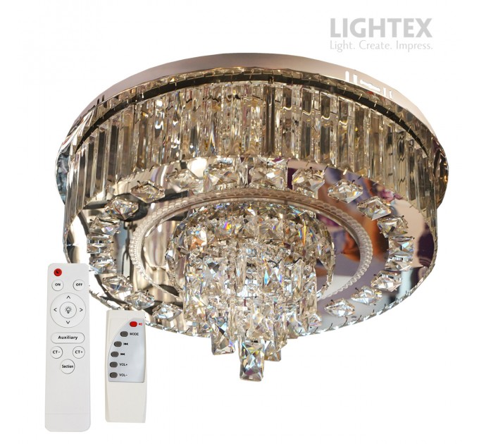 LED полилей DAMASK 4xE14+50W LED 3000K-4500K-6500K 4500lm 220V с Bluetooth,USB порт и дистанционно управление хром Ø500 Lightex