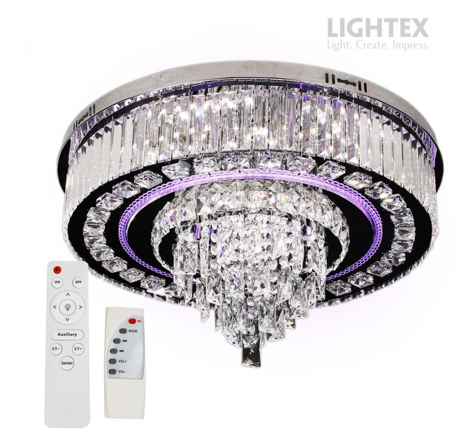 LED полилей DAMASK 4xE14+50W LED 3000K-4500K-6500K 4500lm 220V с Bluetooth,USB порт и дистанционно управление хром Ø500 Lightex