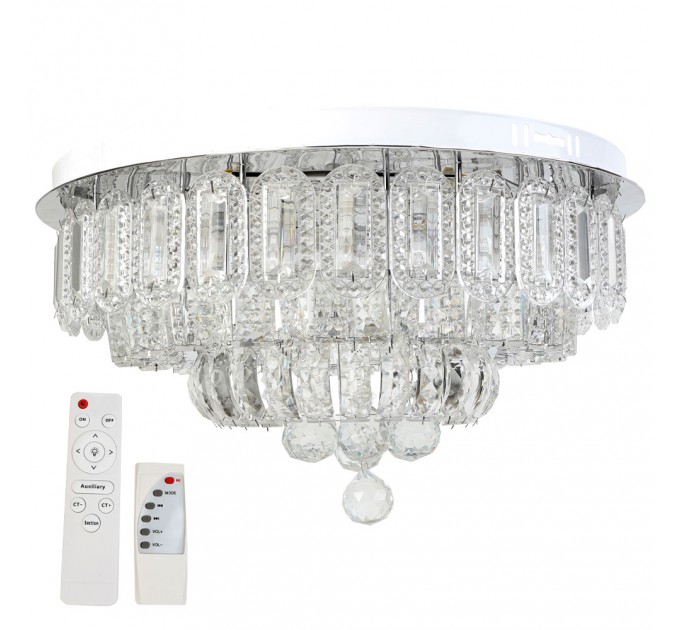 LED полилей DOHA 4xE14+55W LED 3000K-4500K-6500K 4950lm 220V с Bluetooth,Usb порт и дистанционно управление хром Ø500 Lightex