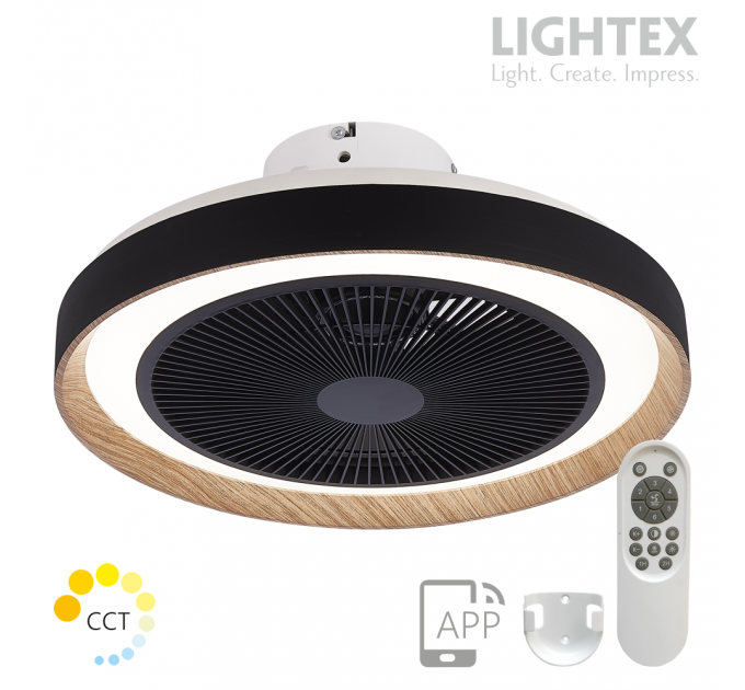 LED вентилатор с дистанционно max 44W LED + 14W мотор,  CCT 3520lm черен Ø490mm, APP  Lightex