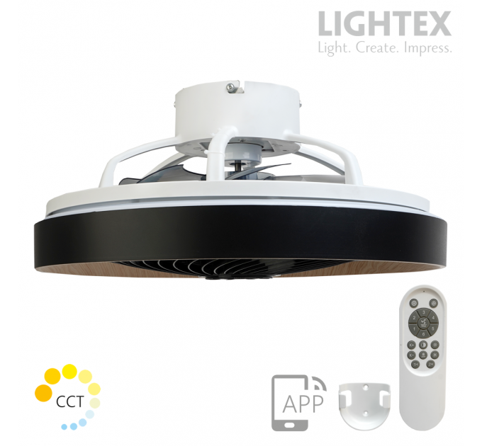 LED вентилатор с дистанционно max 44W LED + 14W мотор,  CCT 3520lm черен Ø490mm, APP  Lightex
