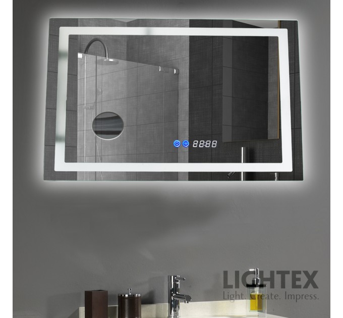LED Огледало за баня 38W 3000K-6500K 1980Lm IP44 240V 800x600mm Anti fog,Touch дисплей,дим.,часовник,термометър,козм.огледало Lightex