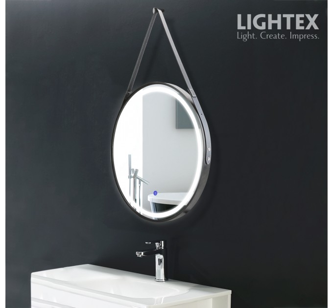 LED Огледало за баня 23W 3000K-6500K 1309Lm IP44 240V Ø500mm Anti fog,Touch дисплей,димиране,черно с кожен колан Lightex