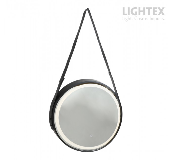 LED Огледало за баня 23W 3000K-6500K 1309Lm IP44 240V Ø500mm Anti fog,Touch дисплей,димиране,черно с кожен колан Lightex