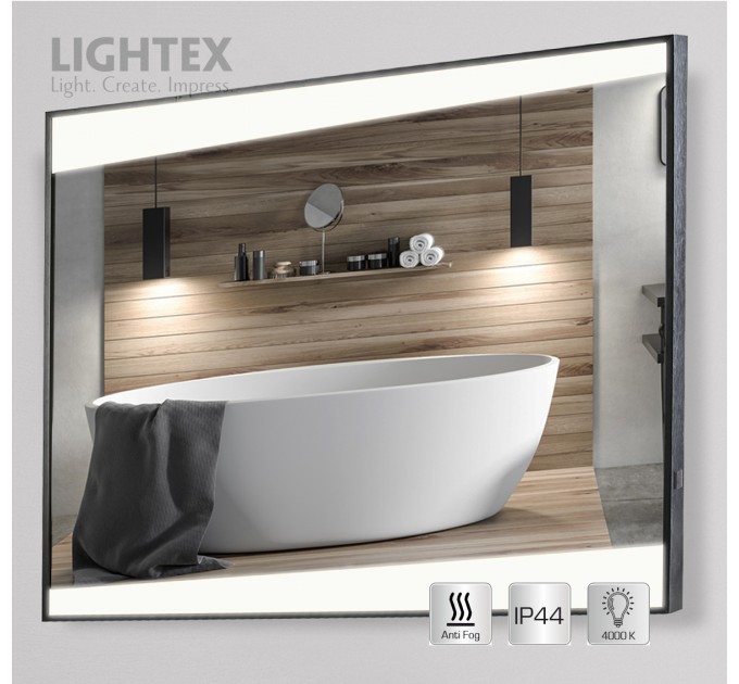 LED Огледало за баня 32W 4000K 1507Lm IP44 240V 700x500mm Anti fog, хоризонтален или вертикален монтаж ,черно Lightex