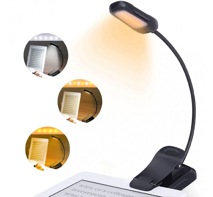 LED лампа за книга LUZ димируема 1.8W 60lm 1600K-4200K-6000K battery 5V 500mAh USB type-C IP 44 със щипка и гъвкаво рамо черна Lightex