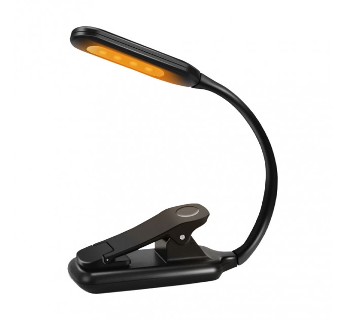 LED лампа за книга LUZ димируема 1.8W 60lm 1600K-4200K-6000K battery 5V 500mAh USB type-C IP 44 със щипка и гъвкаво рамо черна Lightex