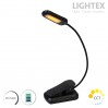 LED лампа за книга LUZ димируема 1.8W 60lm 1600K-4200K-6000K battery 5V 500mAh USB type-C IP 44 със щипка и гъвкаво рамо черна Lightex