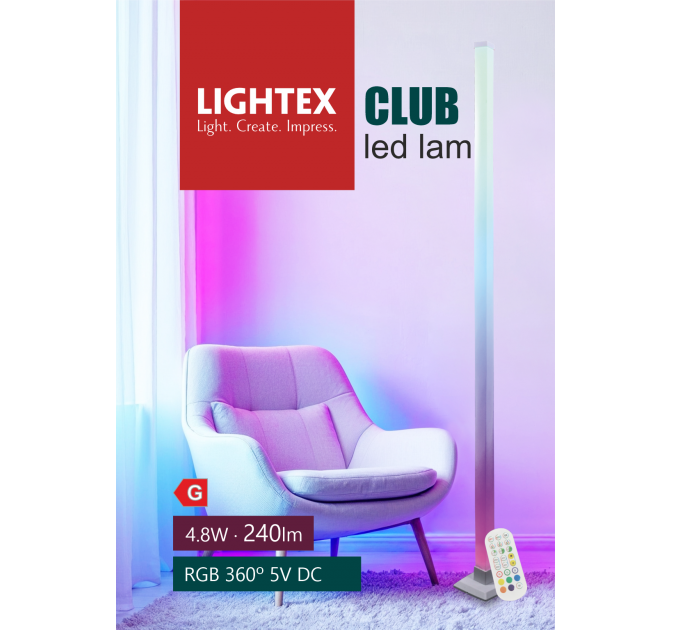 LED лампа CLUB 4.8W RGB IP20 240lm димируема с дистанционно управление H1500mm Lightex