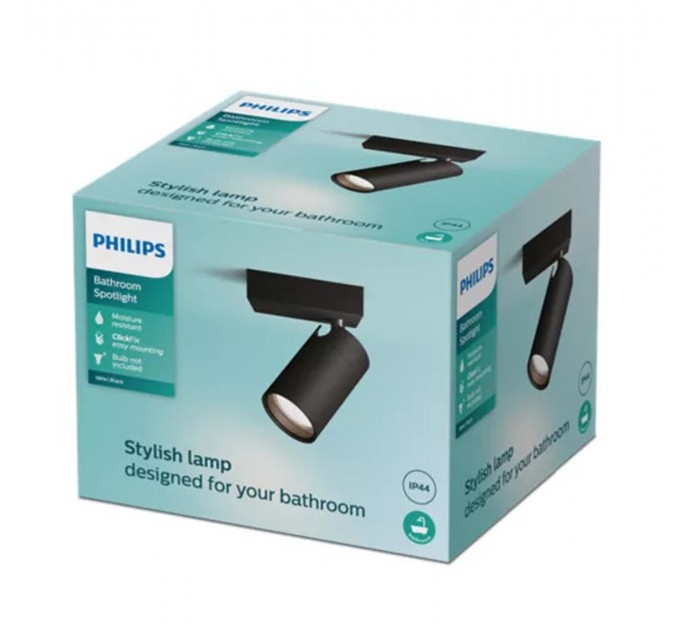 Philips спот единичен IDRIS 1xGU10 IP44 110x100x80mm черен