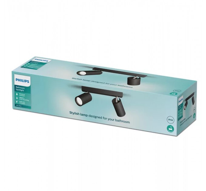 Philips спот двоен IDRIS 2xGU10 IP44 240x120x80mm черен