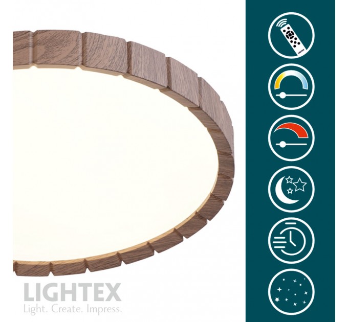 LED плафон GORDON max.54W 3000K-4000K-6500K 3240lm 220V димируем с дистанционно Ø385 mm тъмно дърво Lightex