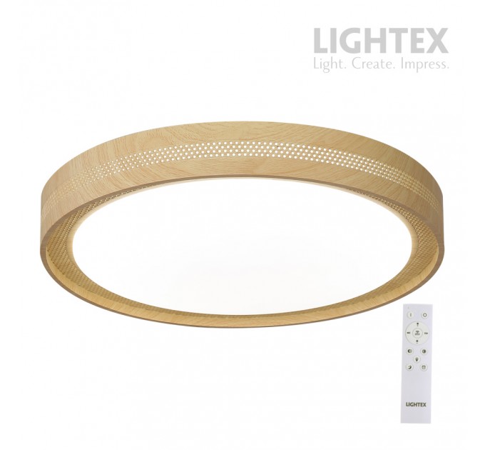 LED плафон CALIFORNIA max.72W 3000K-4000K-6500K 6000lm 220V димируем с дистанционно Ø500 mm x H70 mm светло дърво Lightex