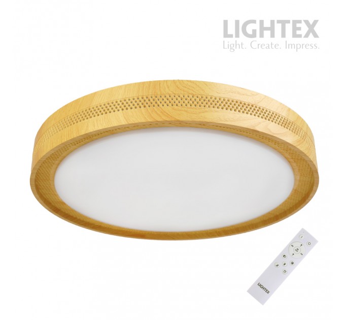 LED плафон CALIFORNIA max.72W 3000K-4000K-6500K 6000lm 220V димируем с дистанционно Ø500 mm x H70 mm светло дърво Lightex
