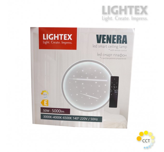 LED SMART плафон VENERA 50W 3000K-4000K-6500K 5000lm 220V димируем с дистанционно Ø400 mm Lightex