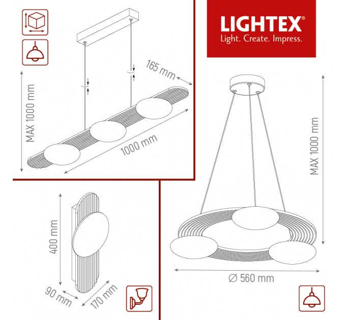 LED полилей KALMEA 22W 3000K 220V 2000lm 1000x165mm каки Lightex