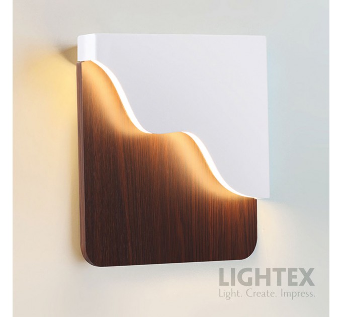 LED аплик FLOW 6W 3000K 220V 360lm 250x250x30mm бял+тъмно дърво Lightex