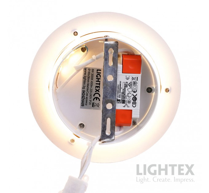 LED аплик LUNULA 8W 3000K 220V 450lm Ø180x36 mm сив мрамор Lightex