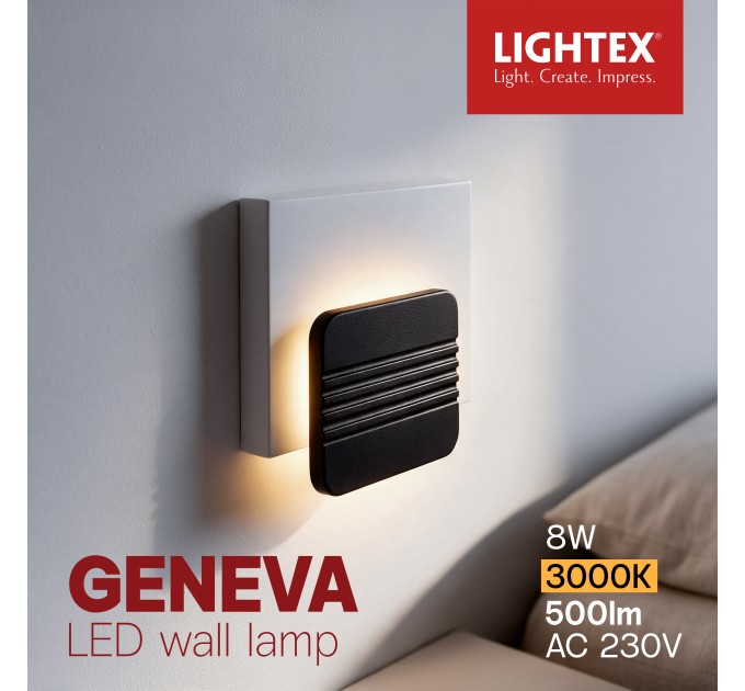LED аплик GENEVA 8W 3000K 220V 500lm 160x190xH50mm бяло+черно Lightex