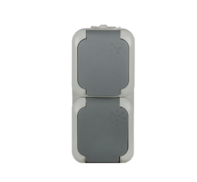 Контакт двоен16А IP44 открит монтаж EURO 920090/6 сив