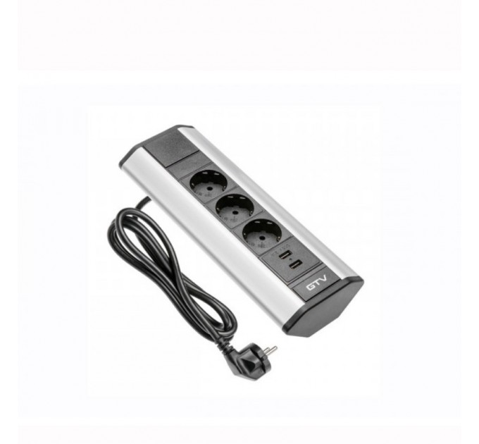 Ъглов разклонител 3 гнезда шуко 220V AC 3600W+ 2xUSB5V/2A с кабел 1,5м сив