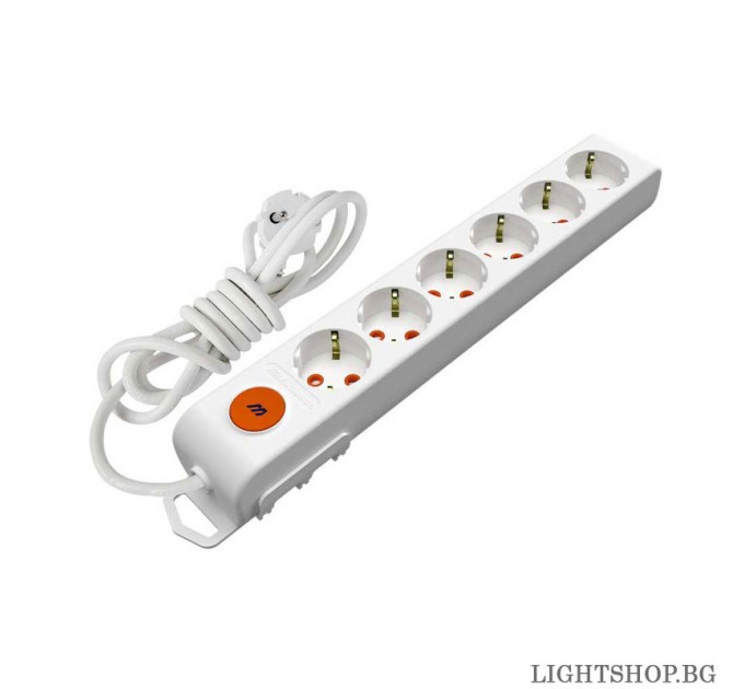 Ri-tech Разклонител 6 гнезда 2m кабел 3X1.5mm с ключ и детска защита Mutlusan