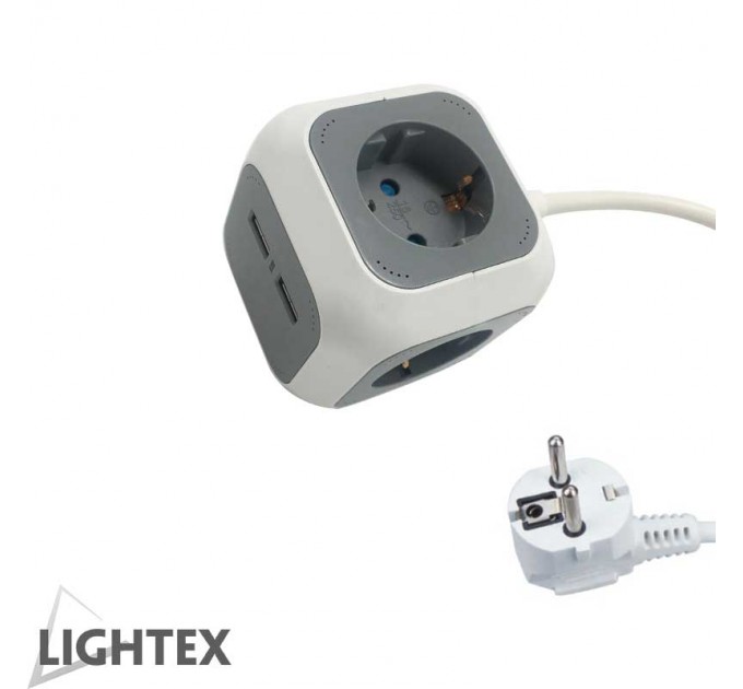 Разклонител CUBE 4 гнезда/2USB, 1.4m Кабел Lightex