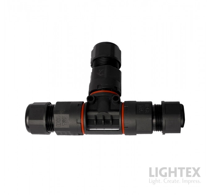 Кабелен T-конектор IP68 черен за кабел 3х0.5-2.5мм2 Lightex