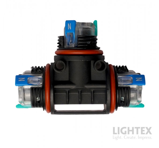 Кабелен T-конектор IP68 черен за кабел 3х0.5-2.5мм2 Lightex