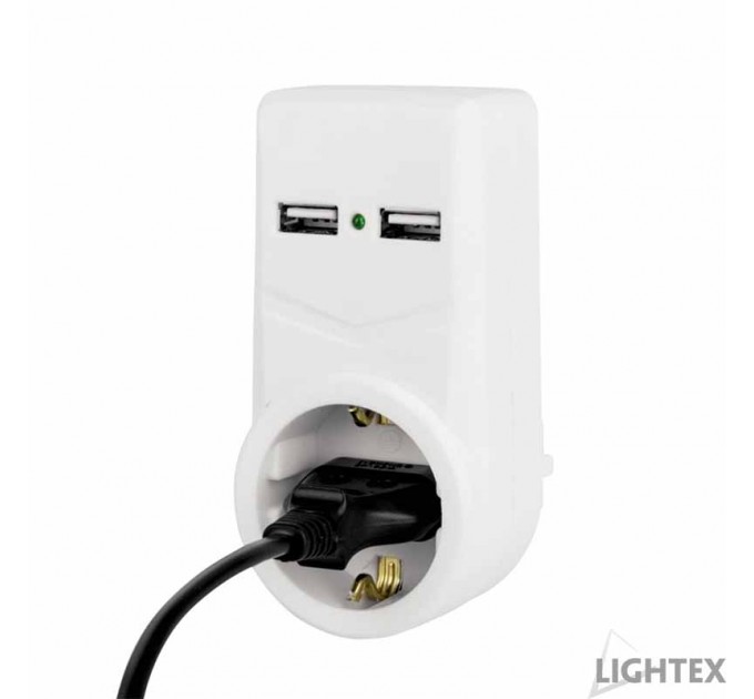 Единичен накрайник шуко + 2 броя USB 5V и детска защита Lightex
